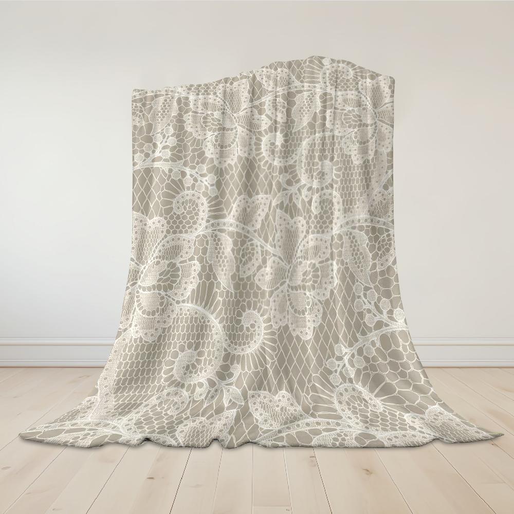 Ivory Lace Flannel Blanket Warm Soft Halloween Christmas Couch Warm Cozy Decorative Decor Gift for All Season