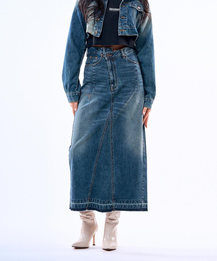 Pillogeulaem Asymmetrical Denim Long Skirt