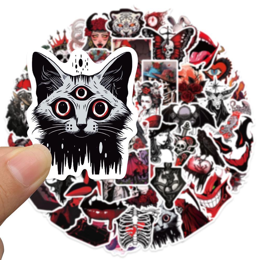 50 Horror Gothic Demon Stickers In Dark Red and Black Punk Style for Halloween Party Decoration.