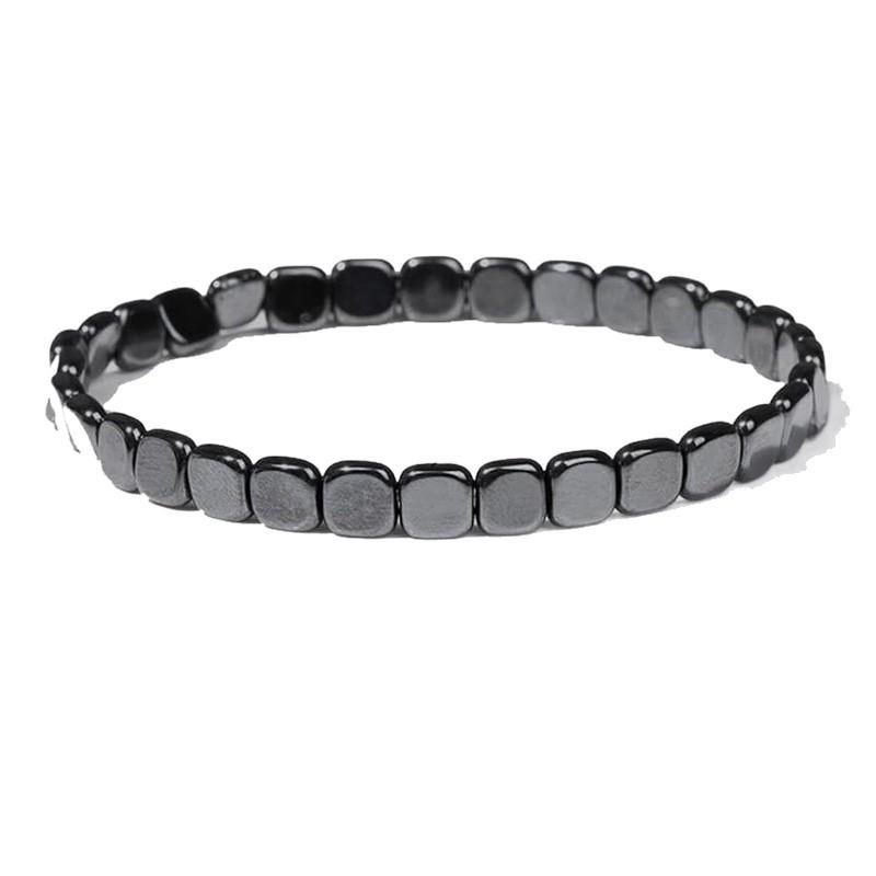 Schwarzes Hämatit Quadrat Perlen Stretch Armband Elastisch Perlen Unisex Minimalistisch