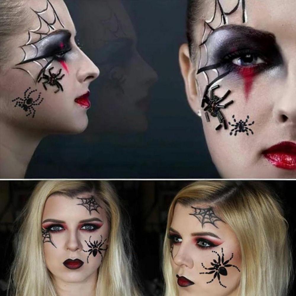 Waterproof Halloween Temporary Tattoos 3D Halloween Face Rhinestone Sticker  Festive