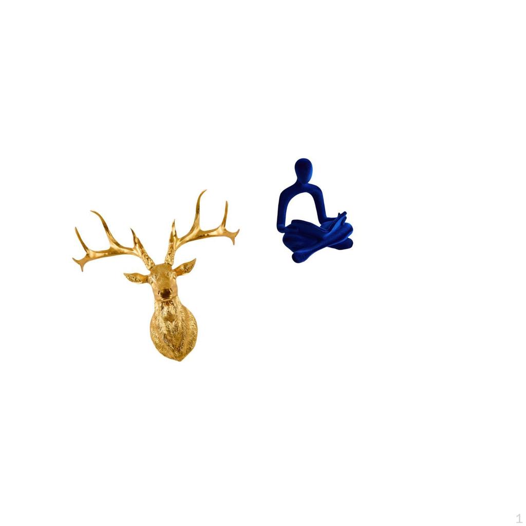 Resin Deer Head Wall Sculpture And Human Figurine Abstract Thinker Statue Collectible Boho Artwork