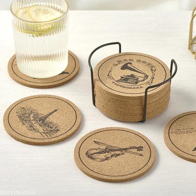 12pcs Wooden Coaster Beverage Cork Coaster for Absorbing Drinks Coffee Home Kitchen Decor Coaster Heat Insulation Mat with Rack