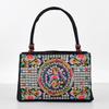 Artful Ethnic Doublesided Embroidered Canvas Handbag With Wooden Bead Accessories For Daily Use
