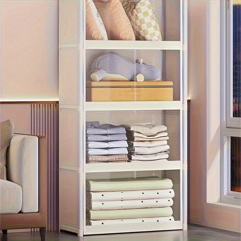 Clear Plastic Multi-Tier Storage Cabinet | Dustproof Floor-Standing Organizer with Transparent Shelves, Classic Style for Bedroom, Wardrobe, Office