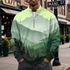 Men's Retro Corduroy Long Sleeve Shirt with Stand Collar and Pocket, Printed Casual Top