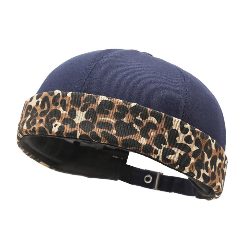 

Casual Leopard Print Docker Beanie Washed Cotton Solid Color Skullies Cap Without Visor Hip Hop Hat Travel темно-синього кольору