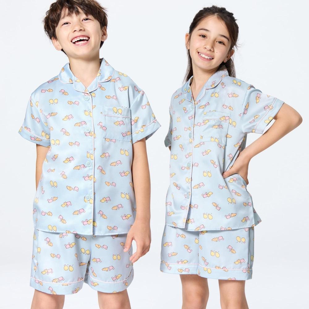 

GU by Uniqlo KIDS унисекс атласная пижама шорты с коротким рукавом NANDEMOIKIMONO