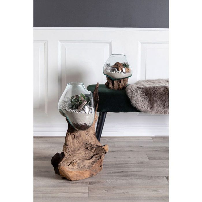 Vase - EBUY24 - San Marino Water Drop - 50 Cm - Blown Glass - Teak Root Base