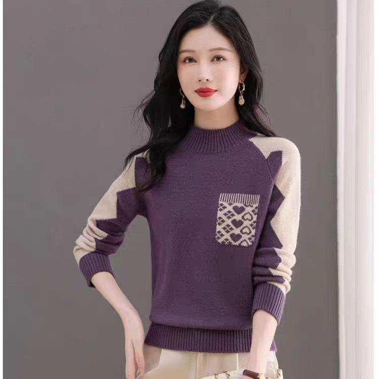 Multicolor Sweater Women's Half Turtleneck Pullover Thickened Knitted Sweater Inner Top Loose Autumn and Winter Knitwear