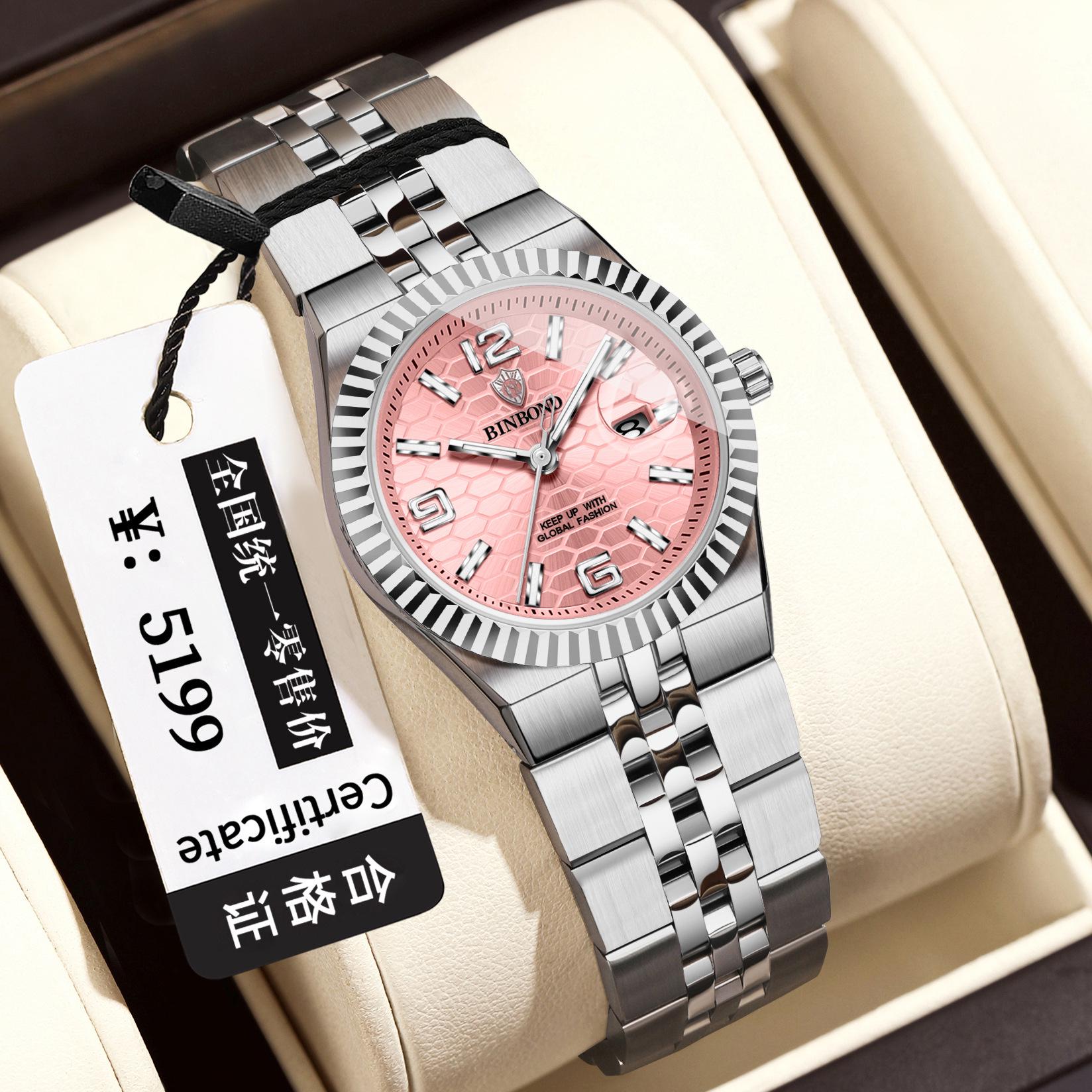 

Binbang Women s Waterproof Quartz Watch with Steel Band and Luminous Display