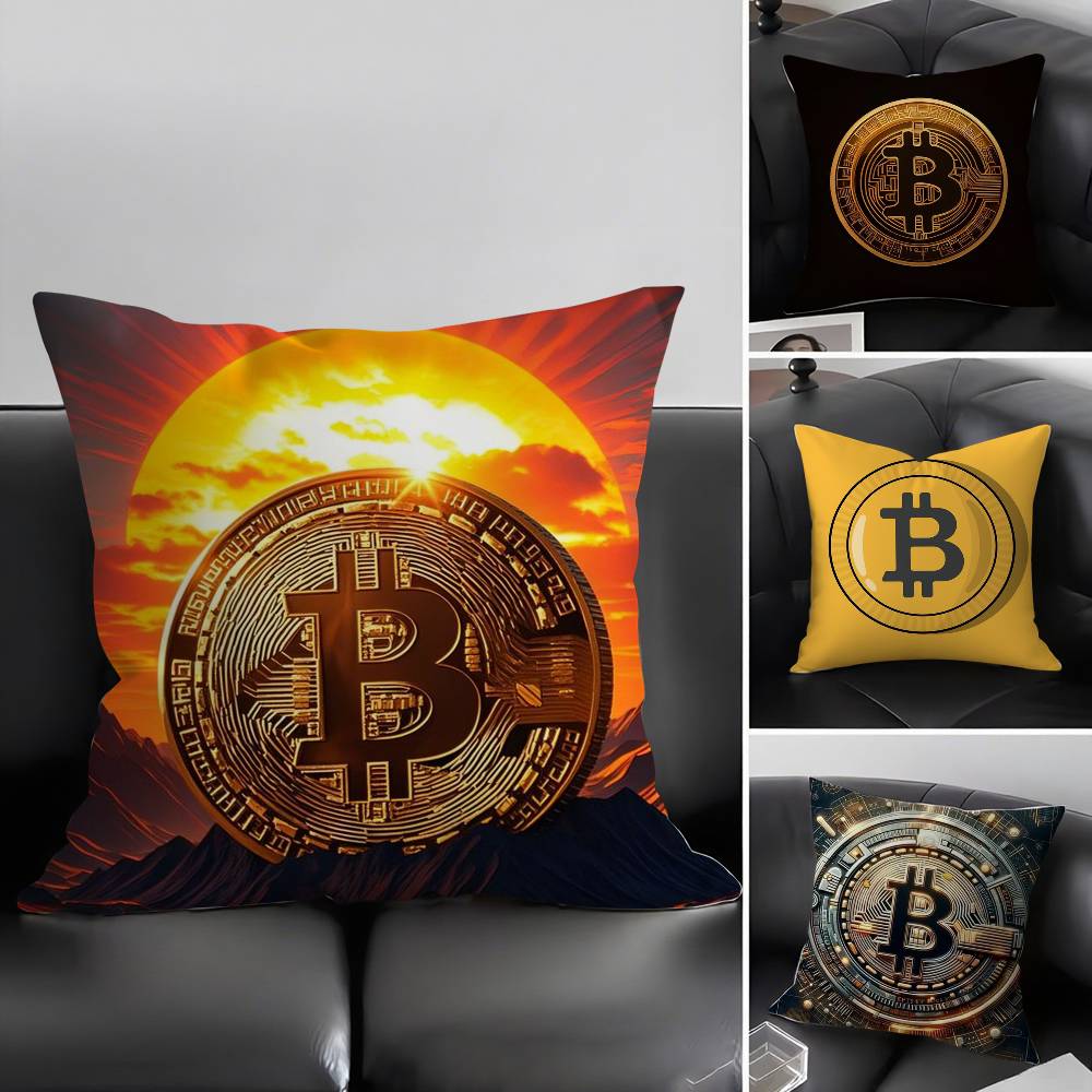 Bitcoin Cryptocurrency Btc Pillow Case Home Dorm Chair Back Short Plush Double-sided Printing Office Nap Time Cushion Cover