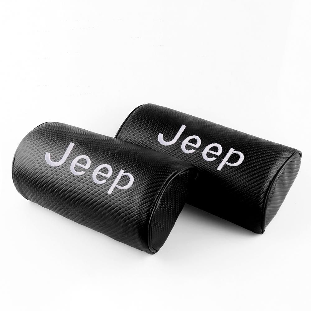 1/2Pcs Carbon Fiber Texture Car Headrest Seat Neck Support Pillow For Jeep Renegade Patriot Wrangler Cherokee Compass Trail Hawk AJP1