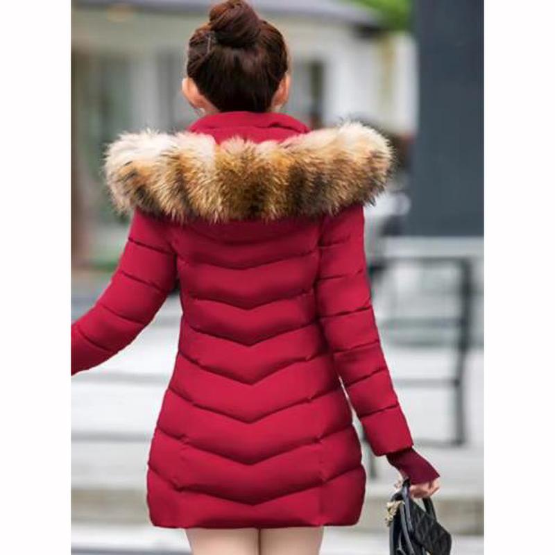 Autumn Middle Length Jacket Coat Women Fur Collar Parkas Slim Padded Jacket Winter Jackets