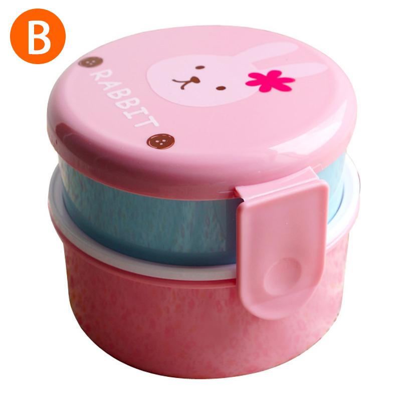 540 ml Portapranzo Animali Giapponese Doppio Strato Rotondo Mini Bento Box Scatola Portafrutta per Bambini Scatola per Snack Microonde Portapranzo per Bambini