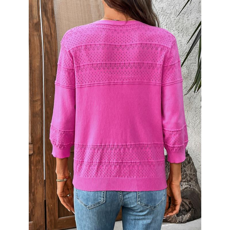Cardigan da donna estate 2025, scialle sottile, manica a tre quarti, lavorazione a maglia traforata, scollo a V