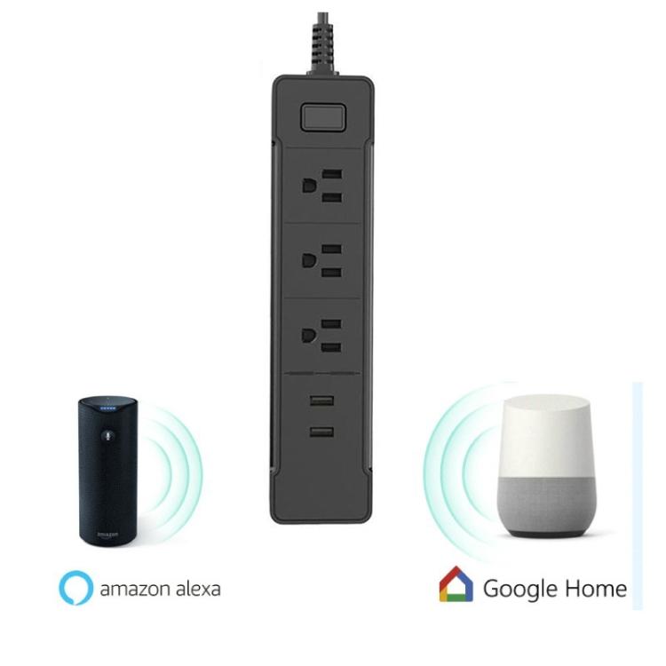 C198A 2 USB Ports + 3 US Sockets WiFi Smart Power Plug Socket, Compatible with Alexa and Google Home, AC 110V-240V, US Plug