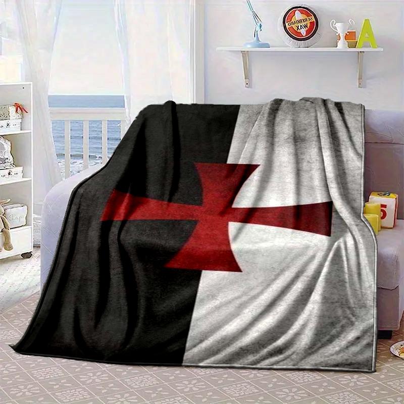 Knights Templar Symbol Blanket Flannel Blanket for Bed, Sofa, Camping, Hiking, Picnic Essentials, Gift for Family Fan Gifts