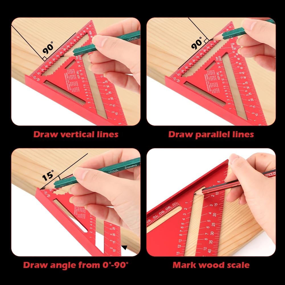 Aluminum Alloy Rafter Square, Metric Scale Angle Drawing Carpenter Measuring Layout Tool, 0-90° Protractor Cast Protractor