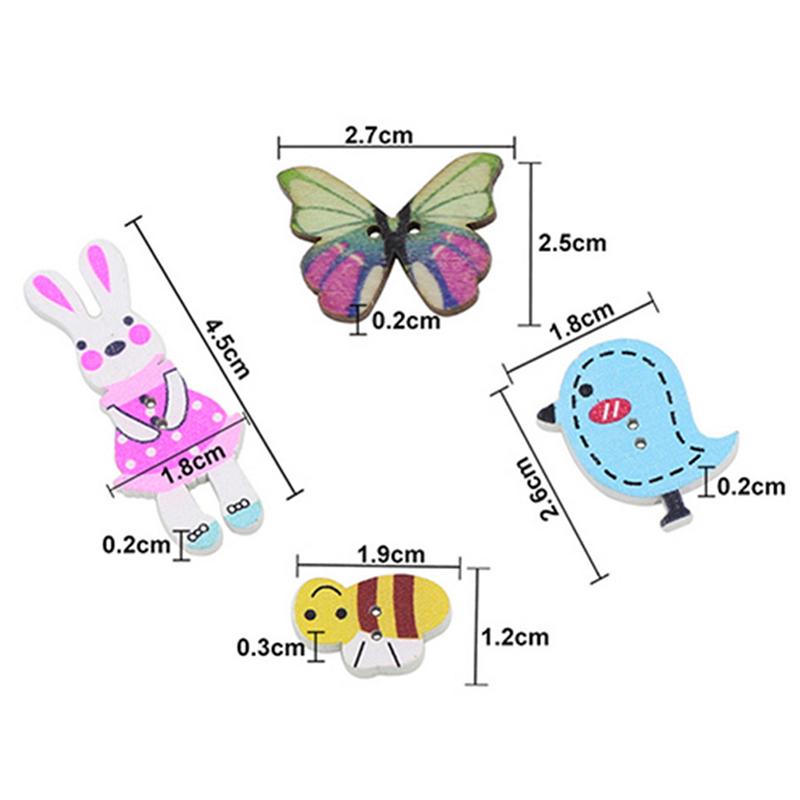 50 ks Smíšené kutilské dřevěné oblíbené knoflíky na scrapbooking Kreslené šití zvířat řemeslo