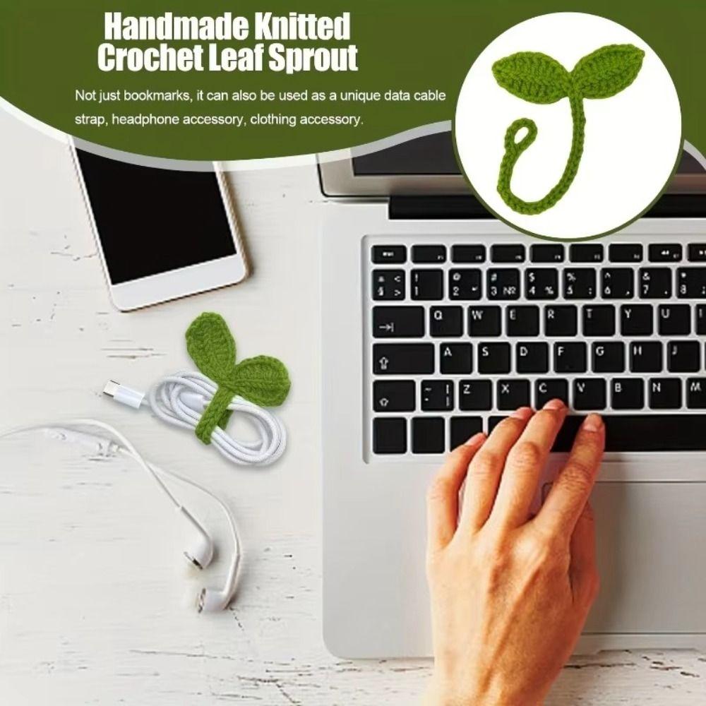 Multifunctional Hand-Knitted Crochet Leaf Sprout Versatile Cute Decor Crochet Bookmarks Crochet Leaf Bud Headphone Decor