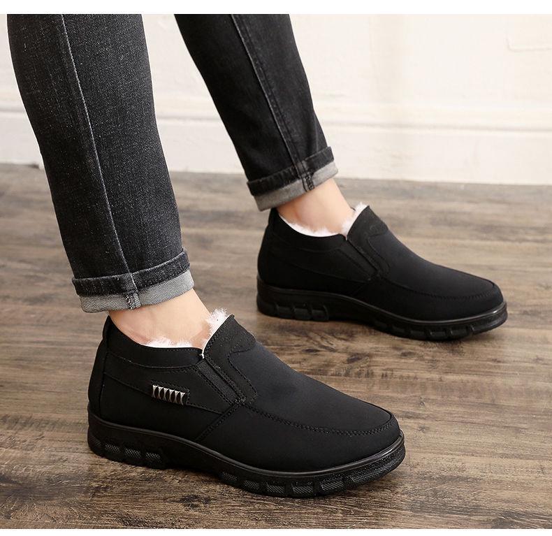 Men's Winter Fleece-Lined Non-Slip Cloth Shoes for Elderly - Warm, Thick Soft Sole Cotton Boots
