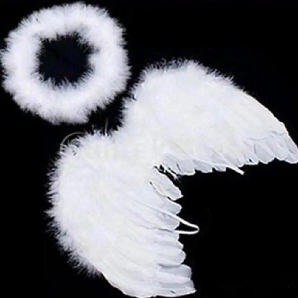 Infant White Angel Feather Wings Sets Lovely Baby Newborn Photography Outfit Props Kids Costume Headbands Photo Props Decoration