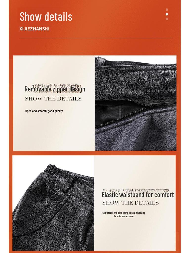 Herren-Motorradhose aus echtem Leder mit abnehmbarem Samtfutter