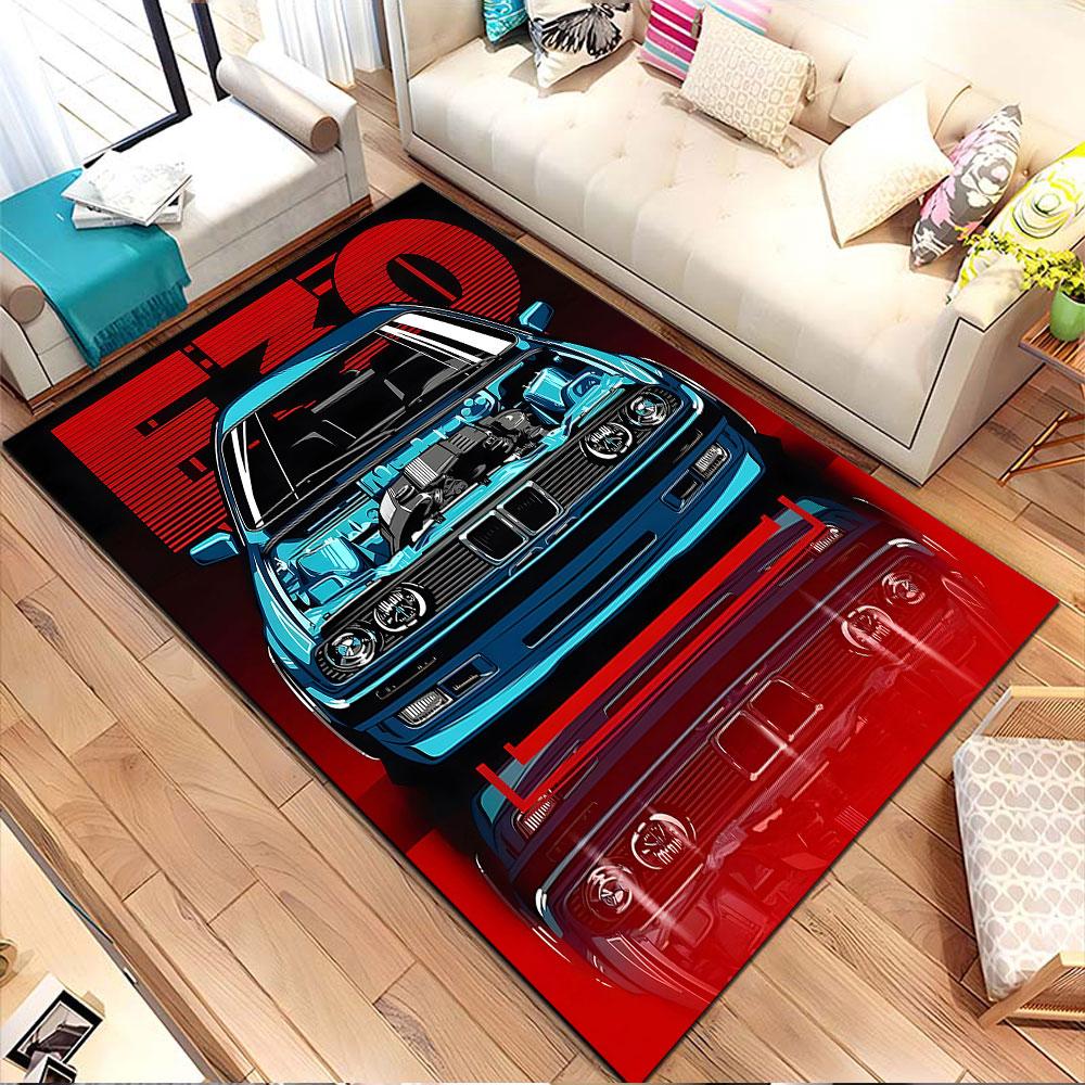 E30 Engine Blueprint Design Patterned carpet, non slip mat suitable for living room and bedroom sofas