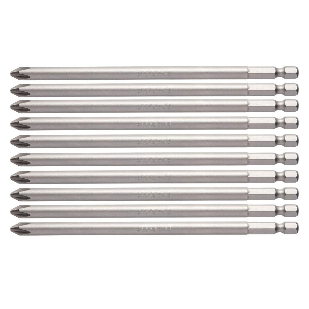 VESSEL Driver Bits for Air and Electric x G B35 ZP Screwdrivers, +2 150mm, 10-Piece Set, Hardness (Standard Hardness),