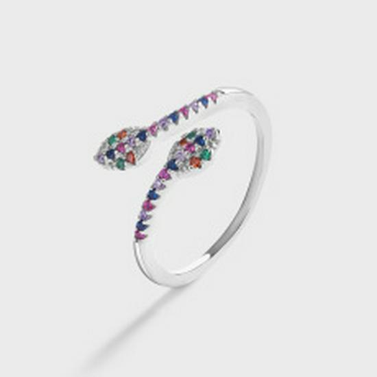 14K Gold Plated Zircon Open Ring: 925 Sterling Silver Micro-Paved Diamond Snake Design for Women - European & American Style.