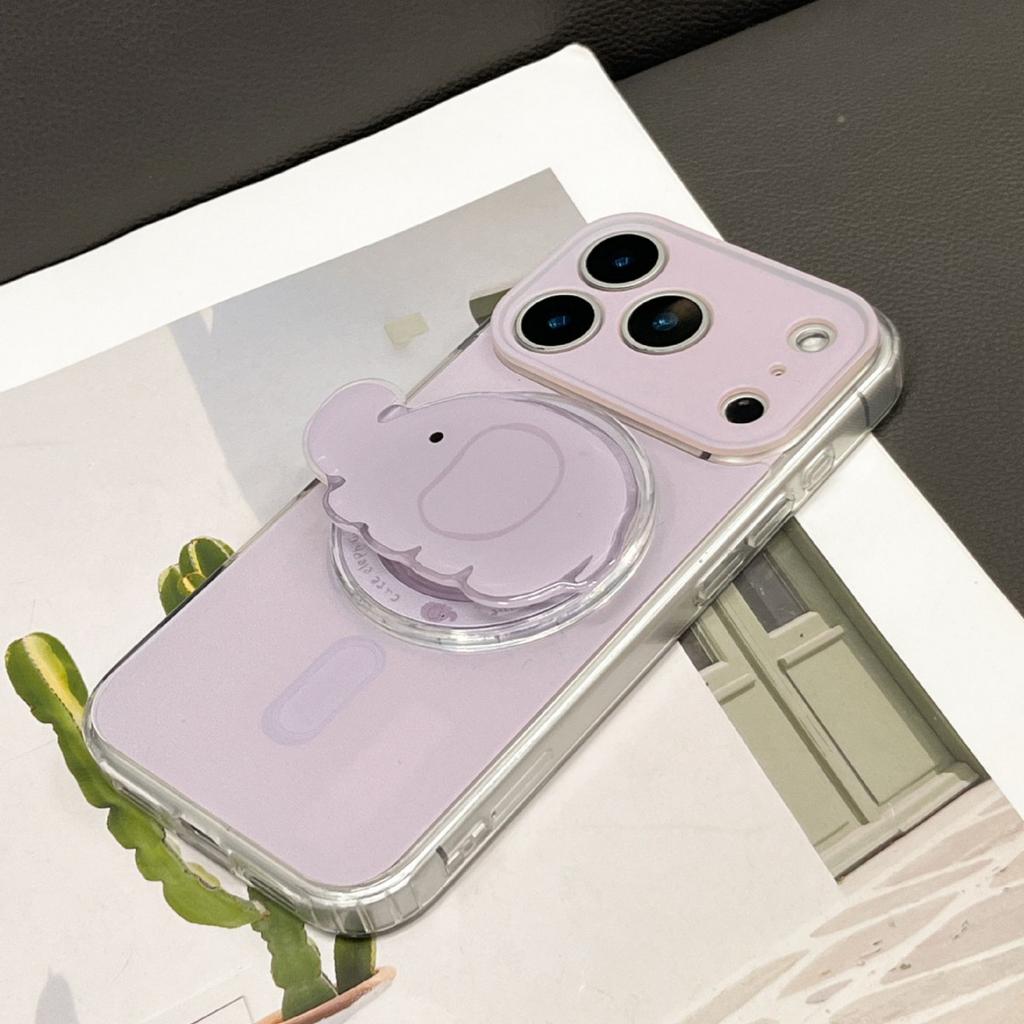 Lila Elefantenbaby Magnetischer Gürtelhalter für iPhone Transparente Niedliche Hülle Weiche Handyhülle