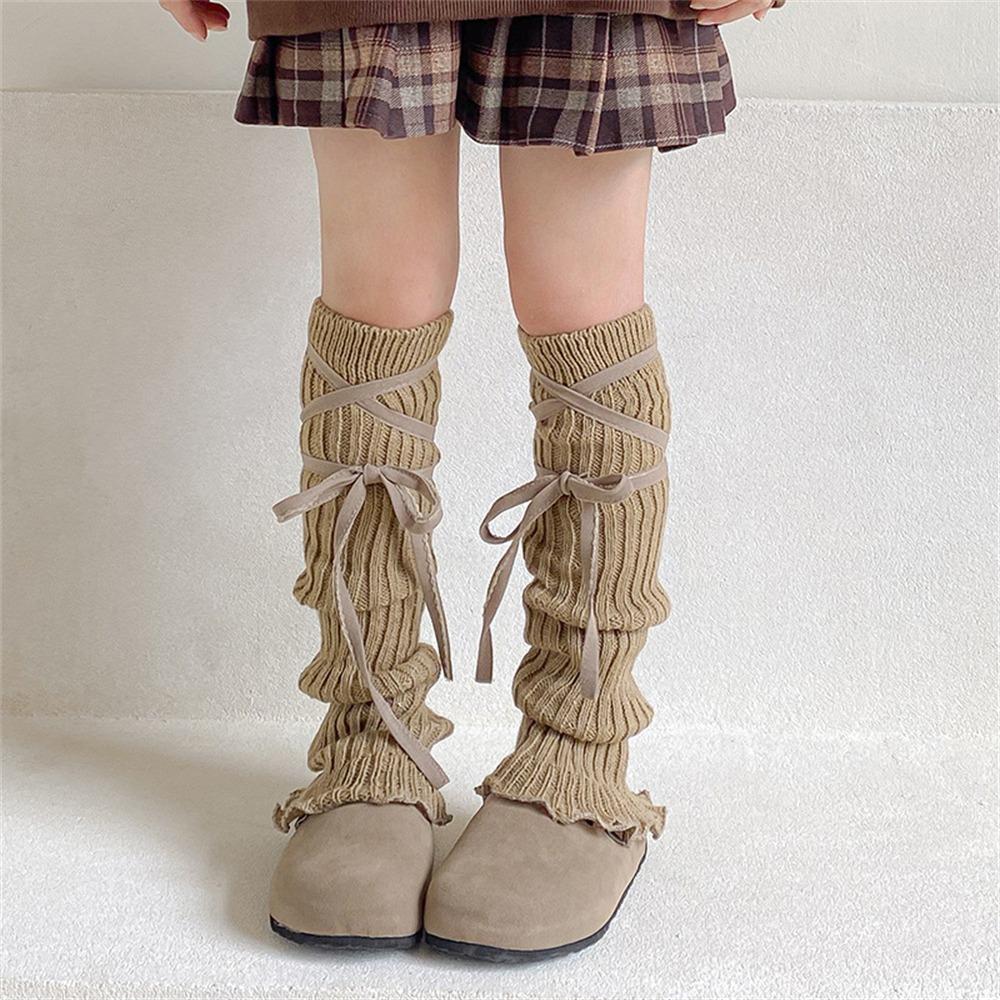 

Lolita Long Stockings Lace Bowknot Knitted Socks Cute Foot Cover Baby Girls кавовий