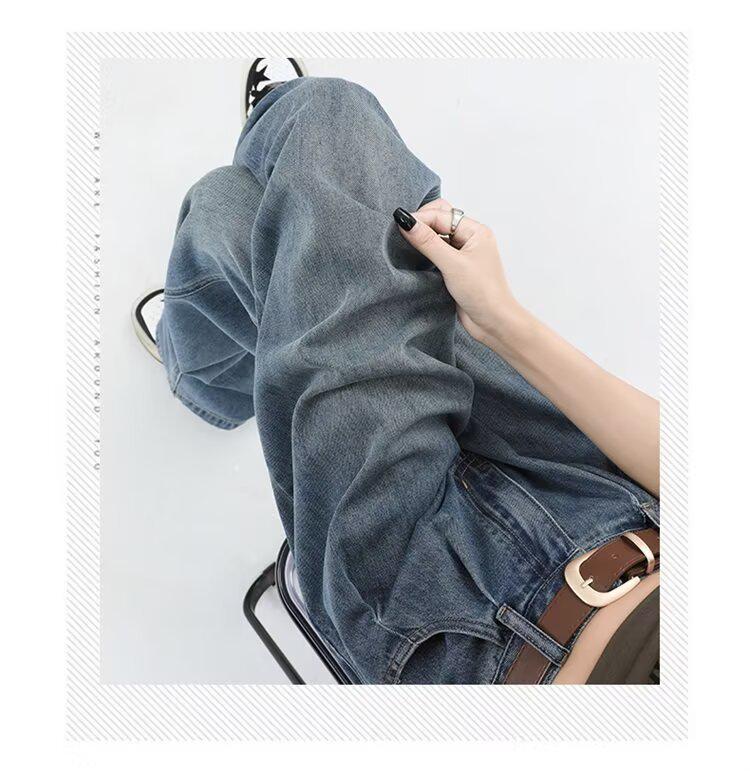 Korean Style High Waist Wide Leg Jeans - Women's Retro Pleated Loose Straight-Leg Pants for Spring & Autumn