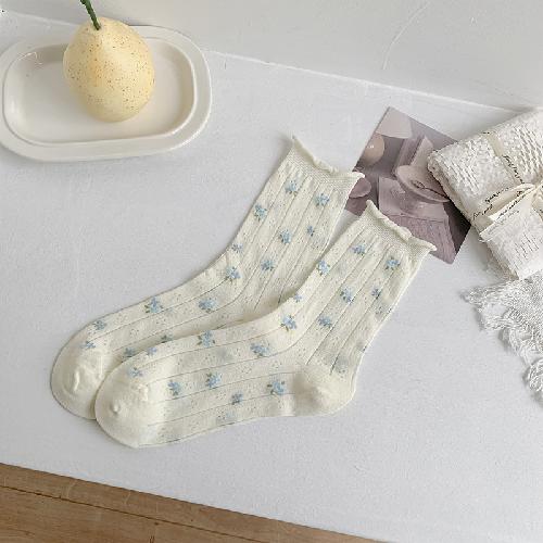 Summer Thin Socks Women's Japanese Lace Small Floral Tube Socks Sweet Bow Curled Heap Socks Women
