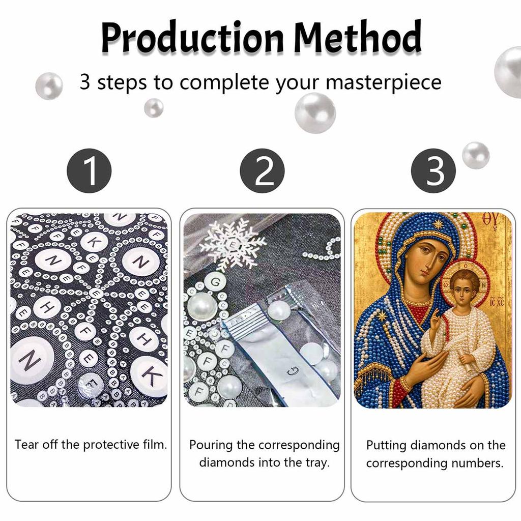 DIY 3D Pearl Diamond Painting Art Set Virgin Mary and Jesus Religious Home Decor Art Set Wall Art
