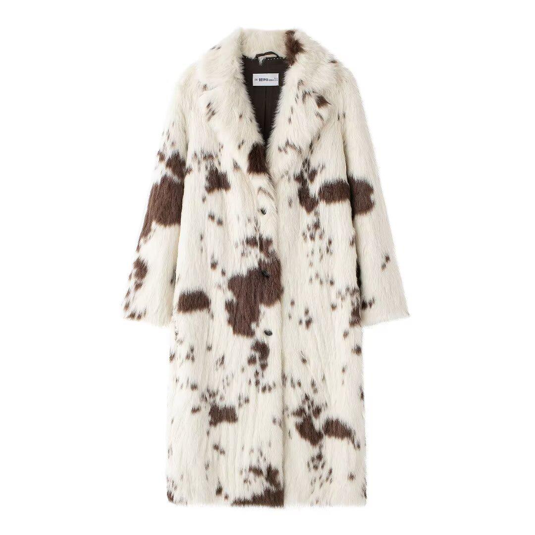 

European & American Style Women s Animal Print Faux Fur Coat Outerwear Set XS