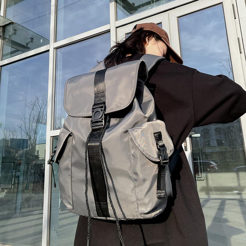 Trendy cool neutral large cover lock travel backpack autumn and winter new large capacity shoulder backpack серый