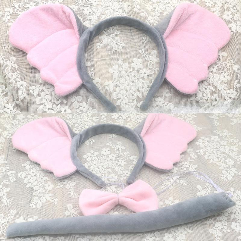 1/4 Pieces Elephant Costume Set Elephant Ear Headband Tail Bow Tie Tutu Skirt for Kid Halloween Christmas Animal Cosplay