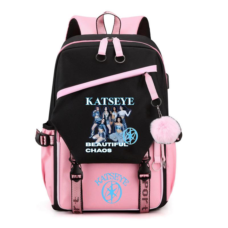Katseye K-Pop Girl Group Print Backpack Color Block Large Capacity School Bag 60627