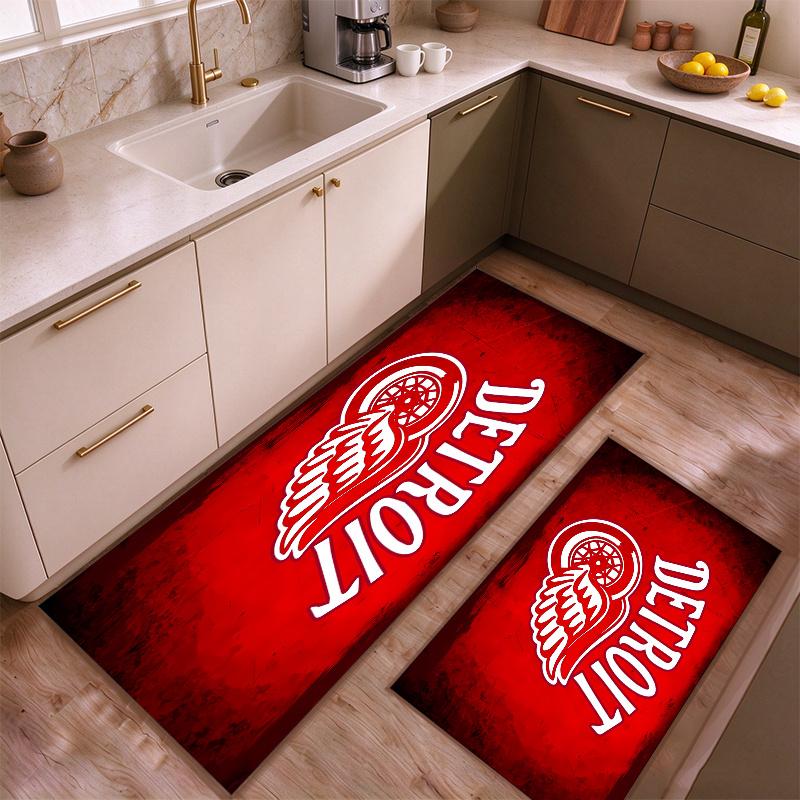 Detroit Red Wings Kitchen floor mat made of flannel non-slip and easy to clean Suitable for use in the kitchen bedroombathroom or at an entryway—addin
