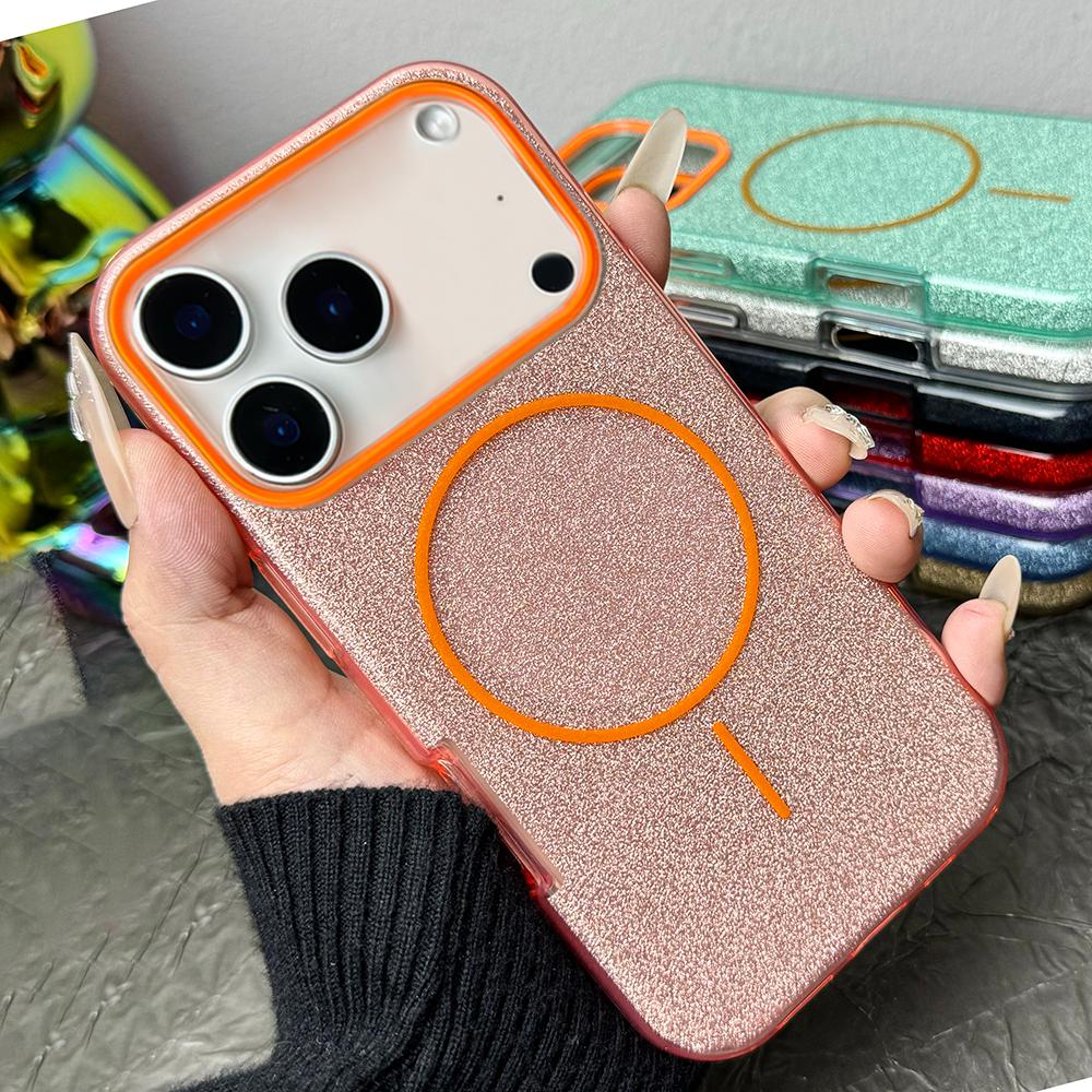 3IN1 Glitter Claer Phone Case For iPhone 17 Pro Max Air 15 14 Plus 11 12 13 16 Pro For Magsafe Wireless Charging Protector Cover
