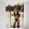 Sexy Woman In Black Bikini Waders Fishing by Lake River Vintage Metal Tin Sign for Home Bar Pub Decor 8x12 Inch Outdoor Recreati