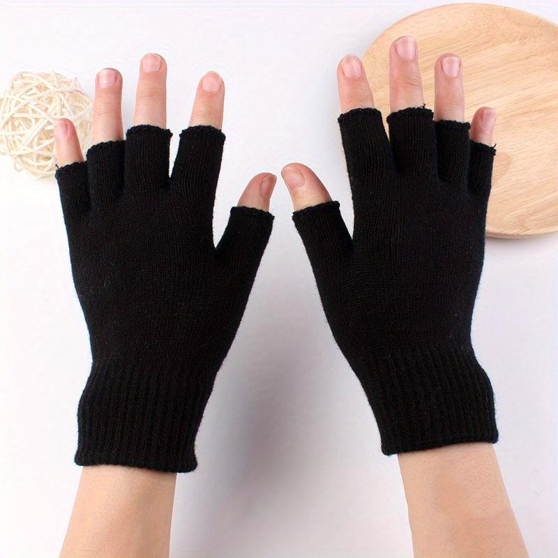 1 Pair Women's Warm And Durable Half Finger Knit Gloves For Cycling