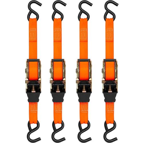 

Runbod Lashing Belts, Ratchet Type, Cargo Securement Belts, 5m Black, 2.5cm Lashing Width, Approximately 800kg Breaking Load, Set of 4, Orange