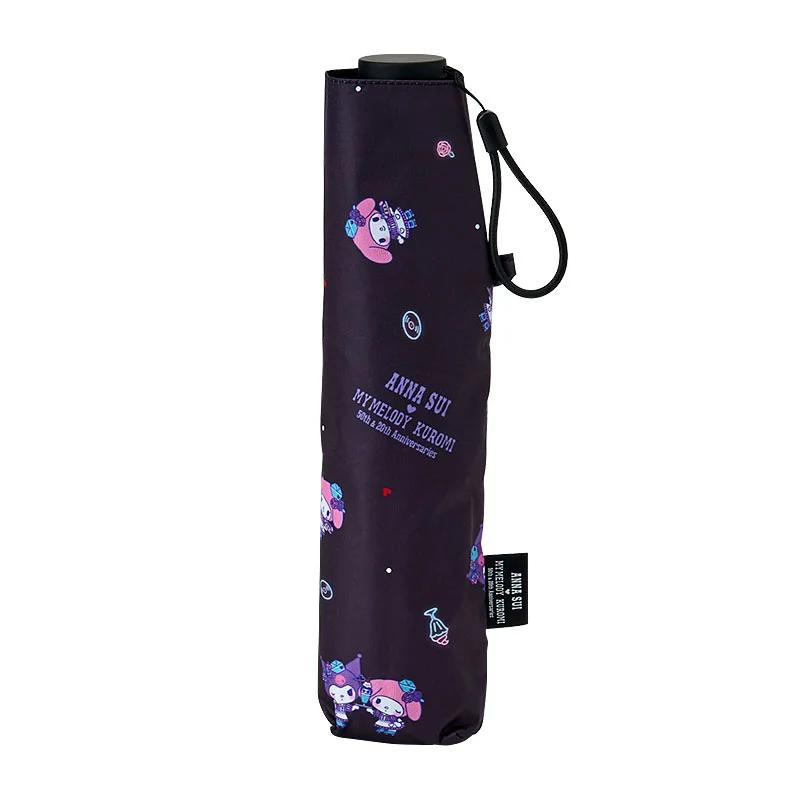 Sanrio My Melody & KUROMI ( All-over Pattern Black ) ANNA SUI Folding Umbrella for Sun and Rain Japan NEW
