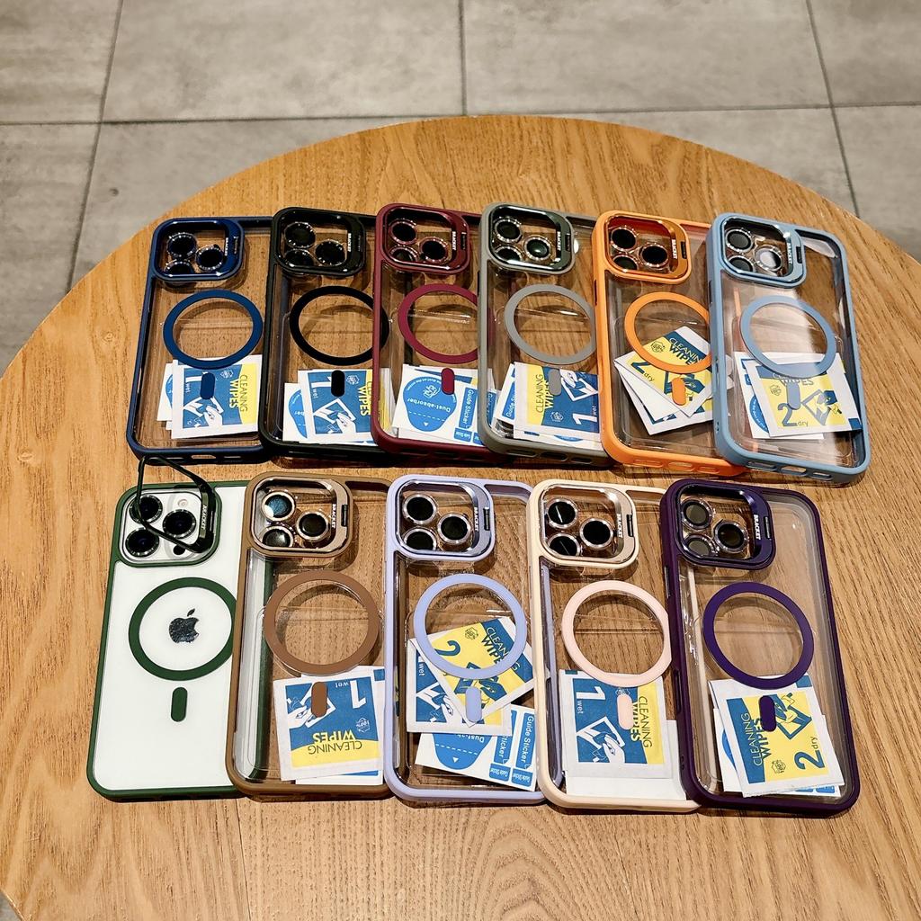 Custodia Protettiva in Silicone Trasparente a Colore Solido con Supporto per Obiettivo Fotocamera e Ricarica Magnetica per iPhone 17 16 PM 15 Plus 14 13 12 11 Pro Max