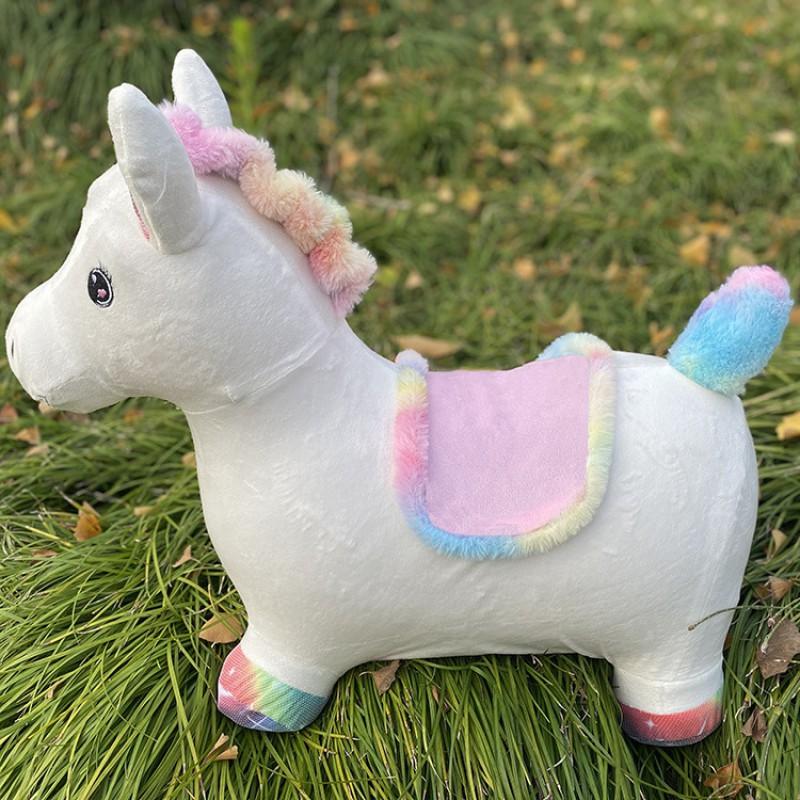 Inflatable Jumping Horse Toy Kids 4-6 Years Music Play Ride-On Animal Bouncer With Thick Plush Cover