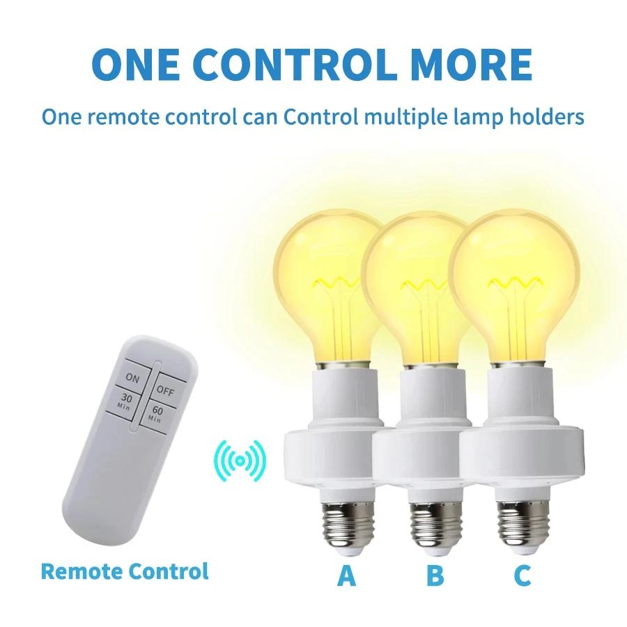 Smart RF Light Switch Timer 433MHz Wireless Remote Control E27 LED Lamp Holder Bulb Base Socket ON/OFF 110V-240V Battery Powered