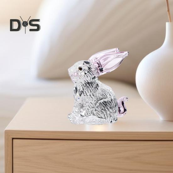 Faux Crystal Rabbit Figurine Transparent Collectible Rabbit Statue Glass Art Animal Ornament Bunny Sculpture for Home Office Desk Car